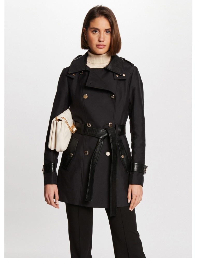 GZIMA - Trench long effet cuir  | Noir