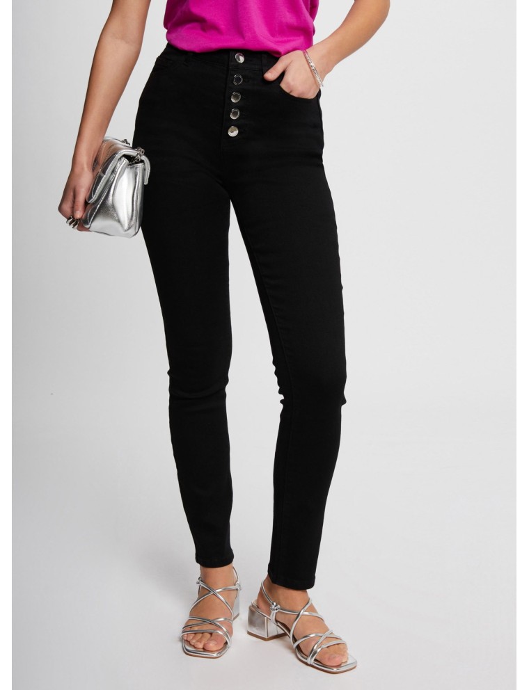 PBLACK1 - Jean skinny taille haute en coton mélangé | Noir