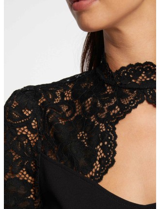 DOUAZA - Tee-shirt manches courtes en dentelle | Noir