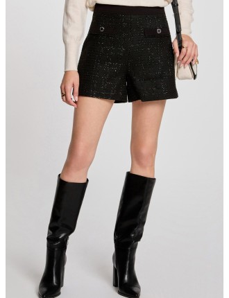 SHICK - Short droit en tweed | Noir