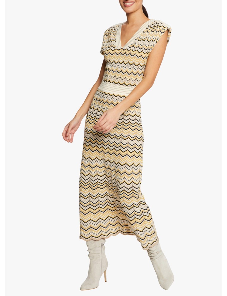 RMBOGI - Robe midi col v jacquard  | Jaune