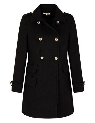 GABY.F - Manteau droit col classique en laine mélangée | Noir