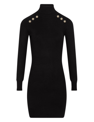 RMCLAP - Robe pull ajustée col roulé en maille côtelée | Noir