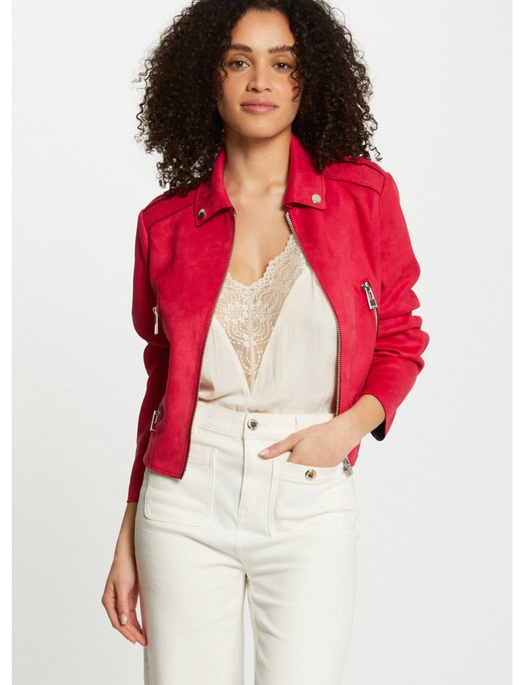 Veste blazer col classique aspect suédine  | Rose