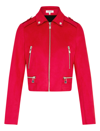 Veste blazer col classique aspect suédine  | Rose