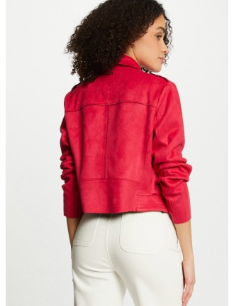 Veste blazer col classique aspect suédine  | Rose