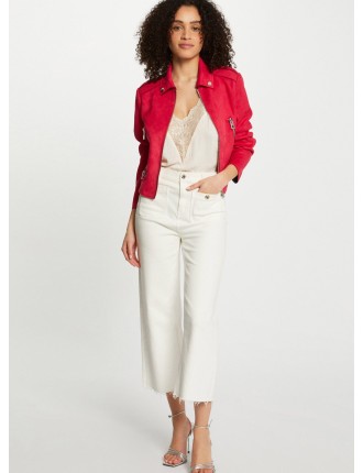 Veste blazer col classique aspect suédine  | Rose