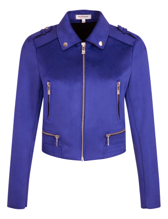 Veste blazer col classique aspect suédine  | Bleu