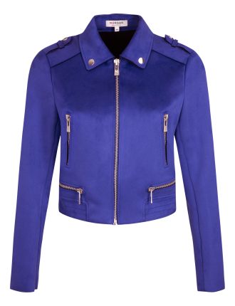 Veste blazer col classique aspect suédine  | Bleu