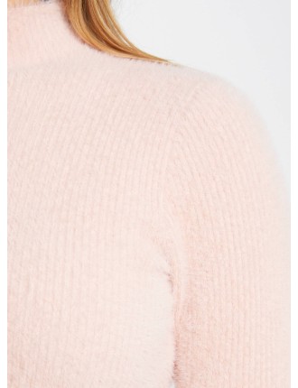 MORIK.N - Pull col montant maille duveteuse | Rose