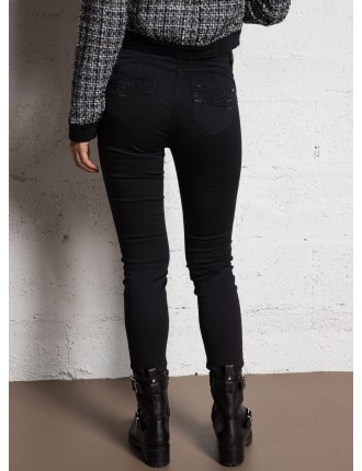 PZERI - Jean skinny à détails strass | Noir