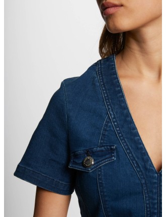 RILLY1 - Robe courte ajustée denim en coton mélangé | Bleu