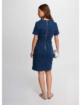 RILLY1 - Robe courte ajustée denim en coton mélangé | Bleu