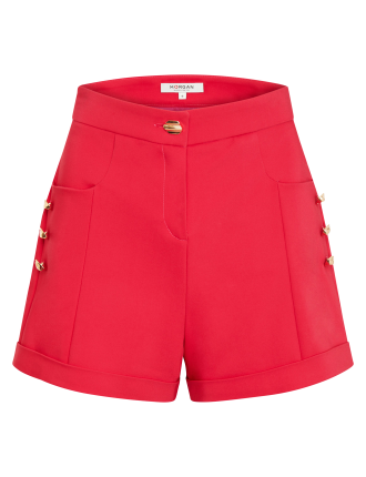 SHERY.F - Short taille haute à boutons en coton mélangé | Rouge