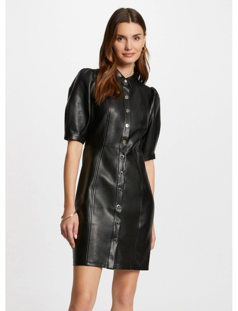 RLONGO - Robe chemise courte effet cuir | Noir