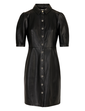 RLONGO - Robe chemise courte effet cuir | Noir