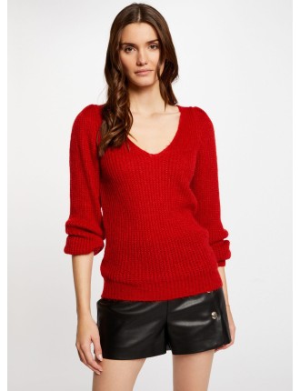 MINIMI - Pull droit col V | Rouge