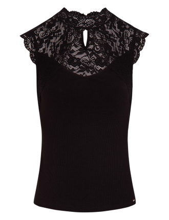 DOUAZ - Tee-shirt col montant en dentelle | Noir