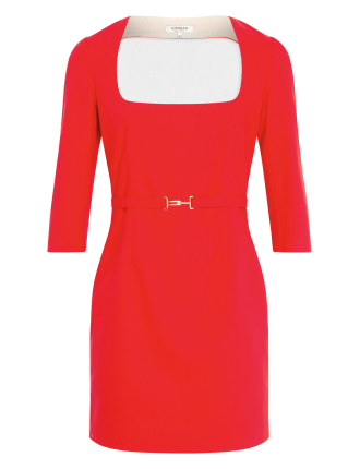 RINTA.F - Robe courte encolure carrée en coton mélangé | Rouge