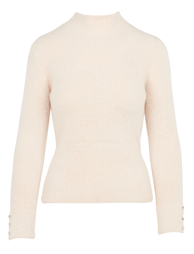 MORIK.N - Pull col montant maille duveteuse | Beige