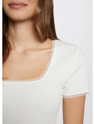 DLUBI - Tee-shirt dentelle en coton mélangé | Blanc