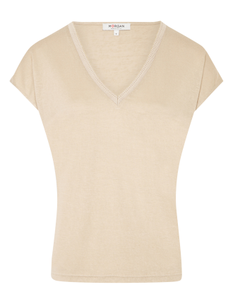 DAGA - Tee-shirt col V métallisé  | Beige