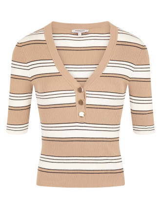 MINO - Pull col V à rayures | Beige