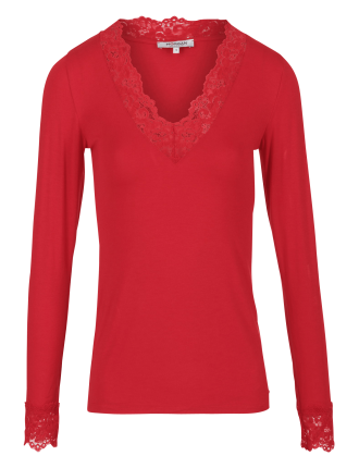 TRACY.N - Pull col V détails dentelle | Rouge