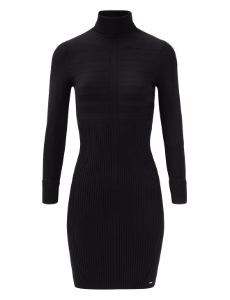 Robe courte col montant en maille | Noir