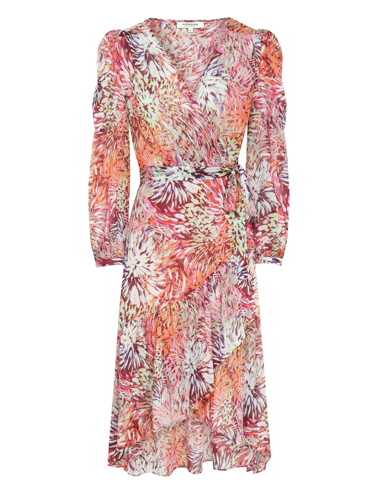 RLOUK.F - Robe midi col V imprimée | Multicolore