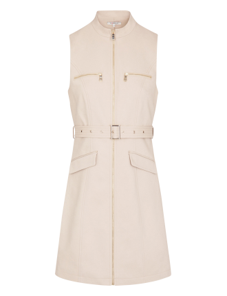 ROMEA - Robe courte col rond en coton mélangé | Beige