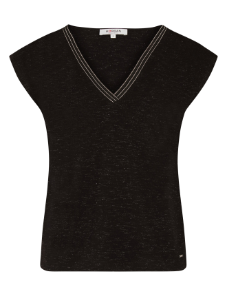 DAYAN - Tee-shirt col V fantaisie | Noir