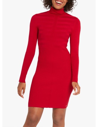 Robe courte col montant en maille | Rouge