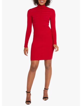 Robe courte col montant en maille | Rouge