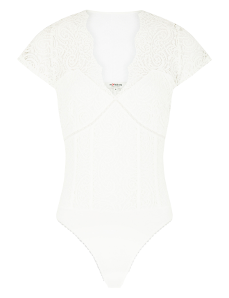 DELOM - Top col V en dentelle | Blanc