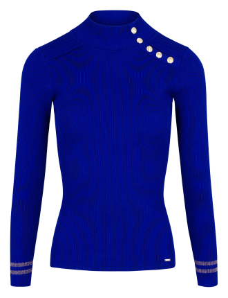 Pull col montant en maille mélangée | Bleu