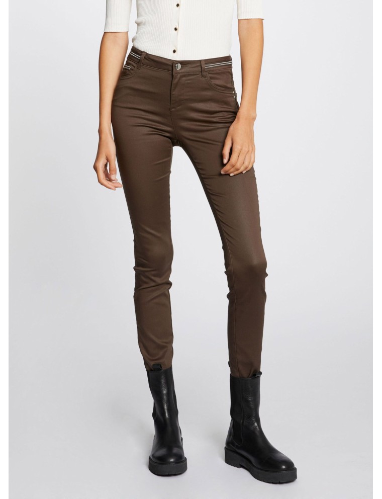 PALONA - Pantalon slim enduit | Marron