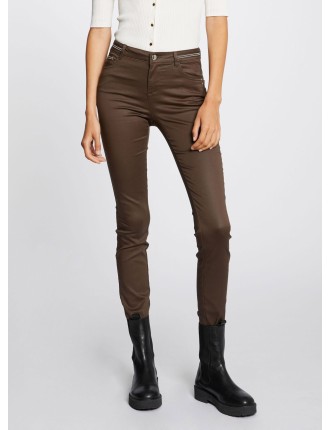 PALONA - Pantalon slim enduit | Marron