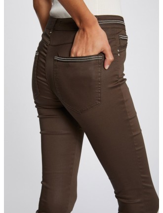 PALONA - Pantalon slim enduit | Marron