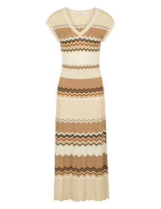 RMJINI - Robe midi col V à détails graphiques | Beige