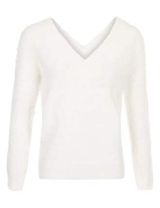 Pull décolleté V devant et dos en maille mélangée | Blanc