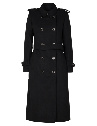 GETINA1 - Manteau long droit ceinturé | Noir