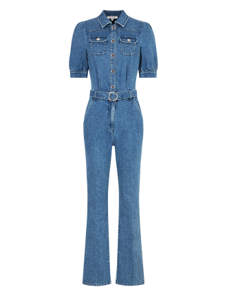 PCHICA - Combinaison col chemise en jean | Bleu