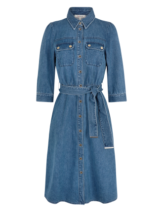 RCHICA - Robe chemise trapèze en coton | Bleu