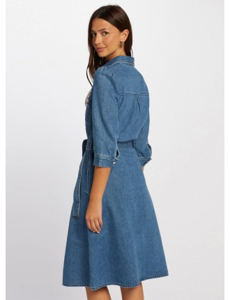 RCHICA - Robe chemise trapèze en coton | Bleu