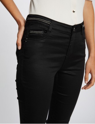 PALONA - Pantalon slim enduit | Noir