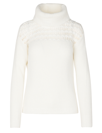 MILONA - Pull col roulé ajouré | Blanc