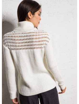 MILONA - Pull col roulé ajouré | Blanc