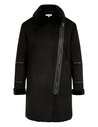 GLANA - Manteau oversize effet cuir velours | Noir