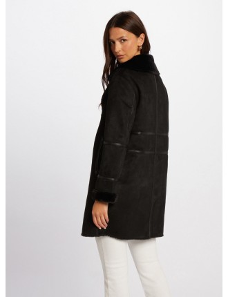 GLANA - Manteau oversize effet cuir velours | Noir